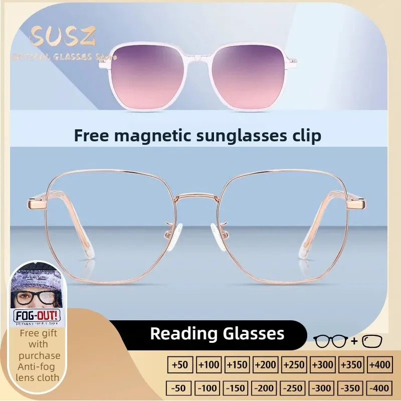 

SUSZ Oversize Frame 2in1Magnetic Clip Sunglasses for Men and Women Casual Outdoor UV Protection Progressive Prescription Glasses