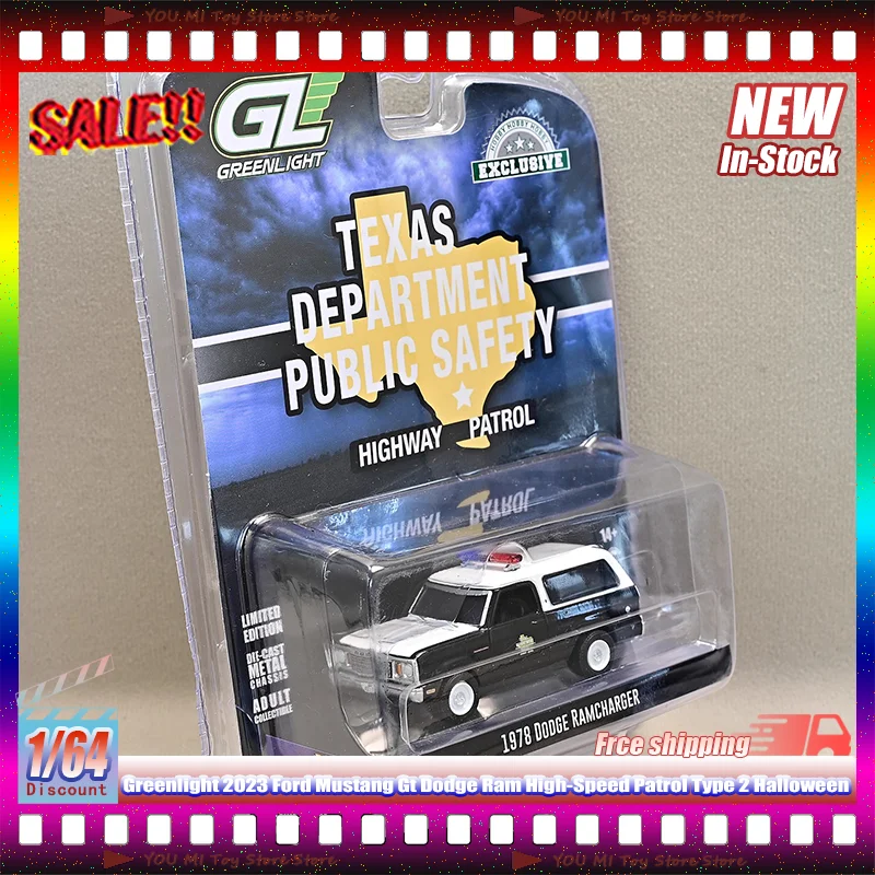 1:64 Greenlight 2023 Ford Mustang Gt دودج رام عالي السرعة باترول نوع 2 الهالوين محاكاة سبيكة نماذج سيارات مصبوبة ألعاب أطفال