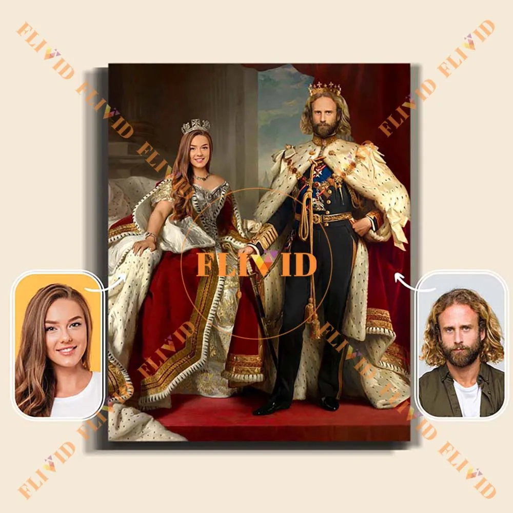 

Custom 2 Couple Royal Queen King Portrait Posters Wall Pictures For Living Room Decor Poster Wall Art Canvas Painting Unframed