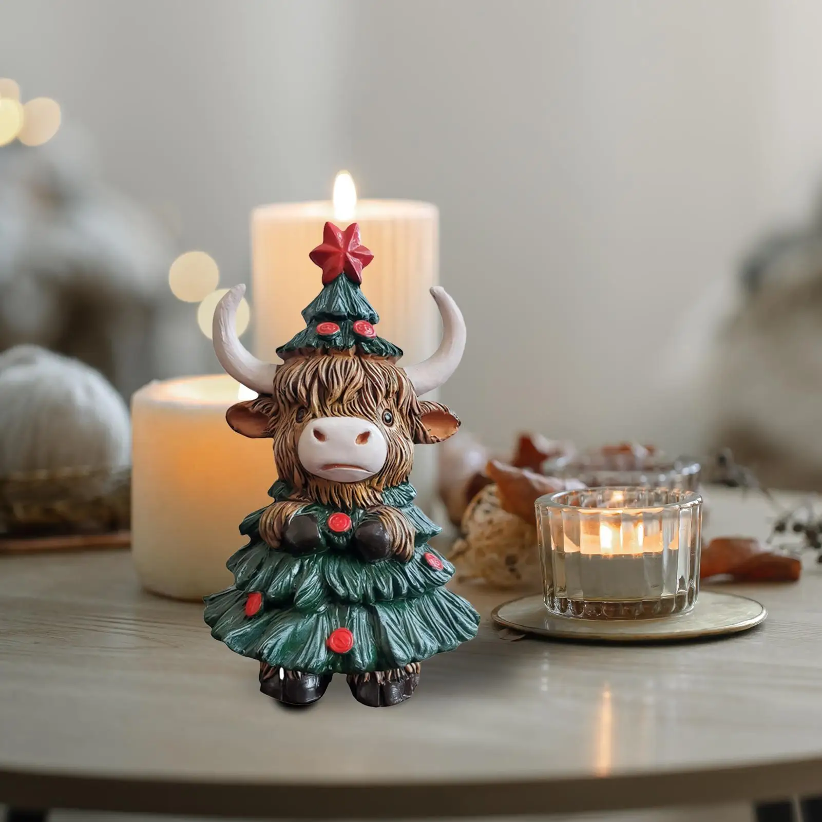 Figuras de vaca de las tierras altas, decoración navideña de cocina de vaca de las tierras altas, adorno bonito rústico para dormitorio, granja, baño, aula, cocina