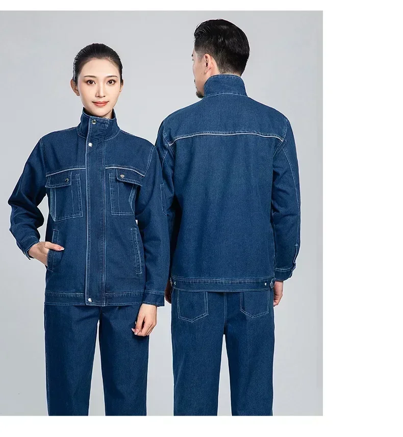 Welding Suits Denim Work Clothing Jeans Jacket pants Worker Coverall Workshop Auto Repair Electrical Mechanic Stretchy Uniforms