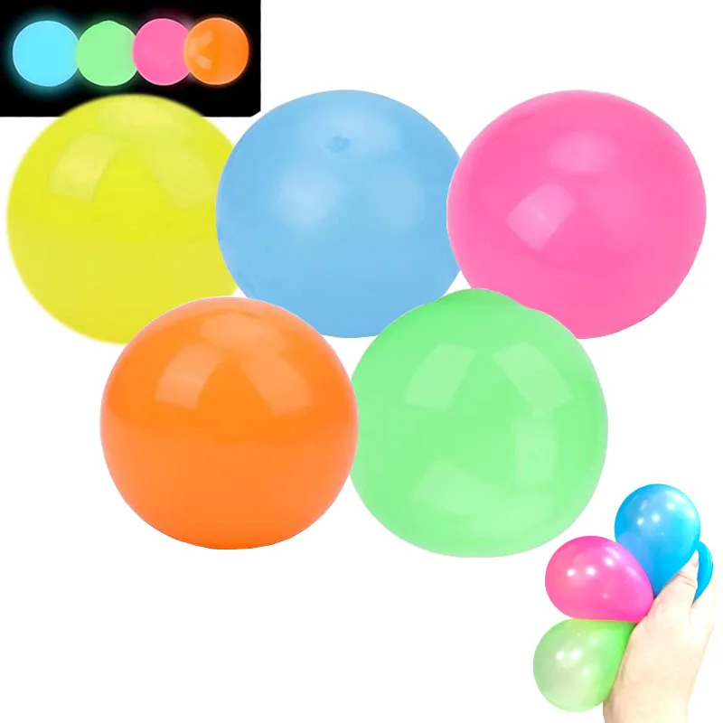 6cm Luminous Ceiling Ball Sticky Squash Ball Air Sticky Target Ball Throwing Decompression Ball Venting Artifact Kids Toy Gift