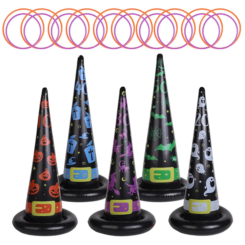 

5PCS Halloween PVC Inflatable Witch Hat Collar Inflatable Toy Halloween Interactive Inflatable Trick Prop