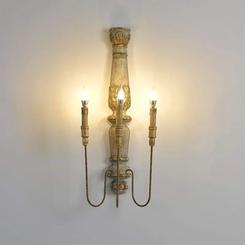 American Rural French Wall Lamp Retro Wooden Living Room Dining Room Bedroom Corridor Background Wall Decoration Wall Sconce