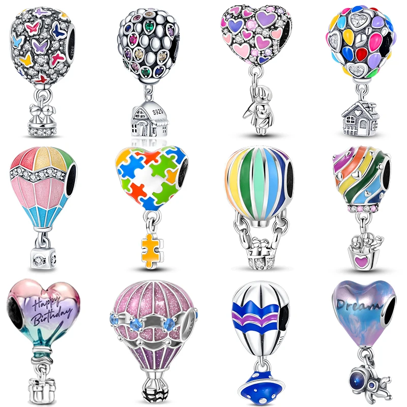 Hot air balloon series 925 Sterling Silver Rocket Colorful Cute Romantic Charms Beads Fit Pan Original Bracelets DIY Jewelry