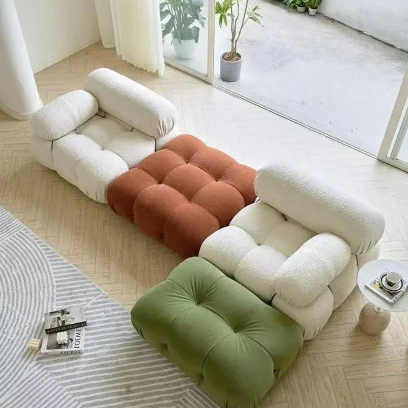 Lambswool Module Small Apartment Living Room Apartment NIS Internet Celebrity Pull Buckle Block White Double Combination Sofa