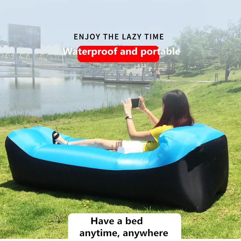 Adult Inflatable Sofa Beach Lounge Chair Nylon Single Layer Fast Folding Camping Sleeping Bag Outdoor Waterproof Lazy Air Bed