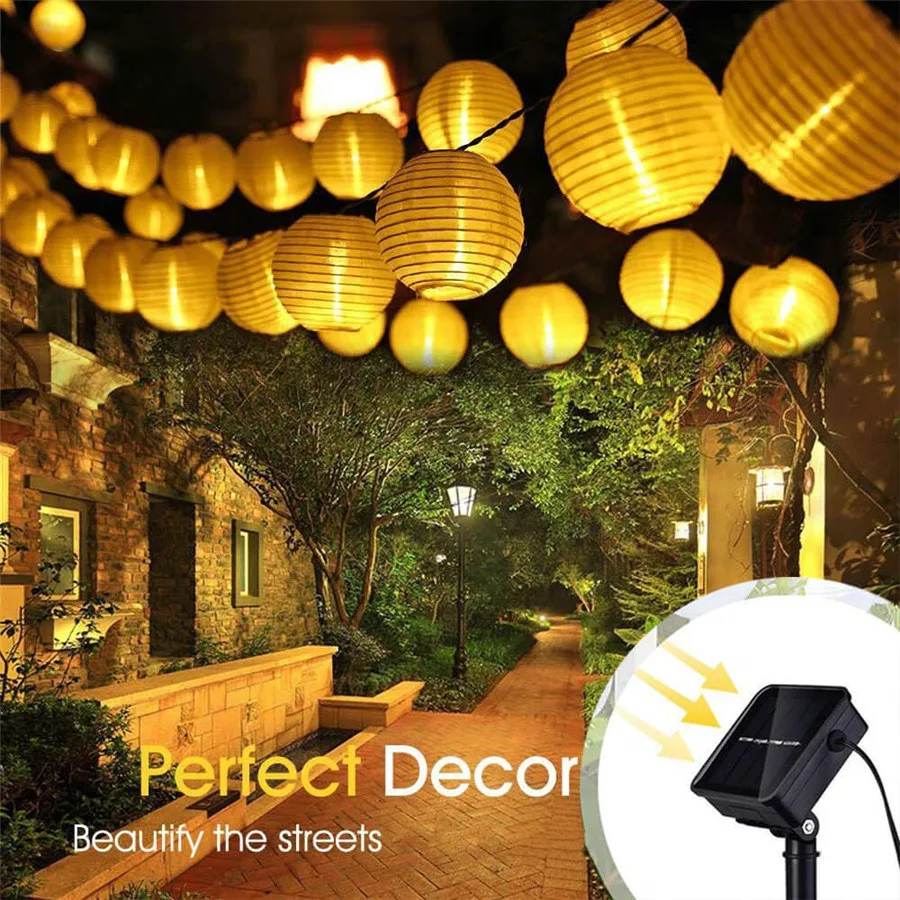 Solar 30LEDs Lanterna Bola Natal Fada Corda Luzes Garland Outdoor Festa Ano Novo Pátio Jardim Decoração Holiday Lighting