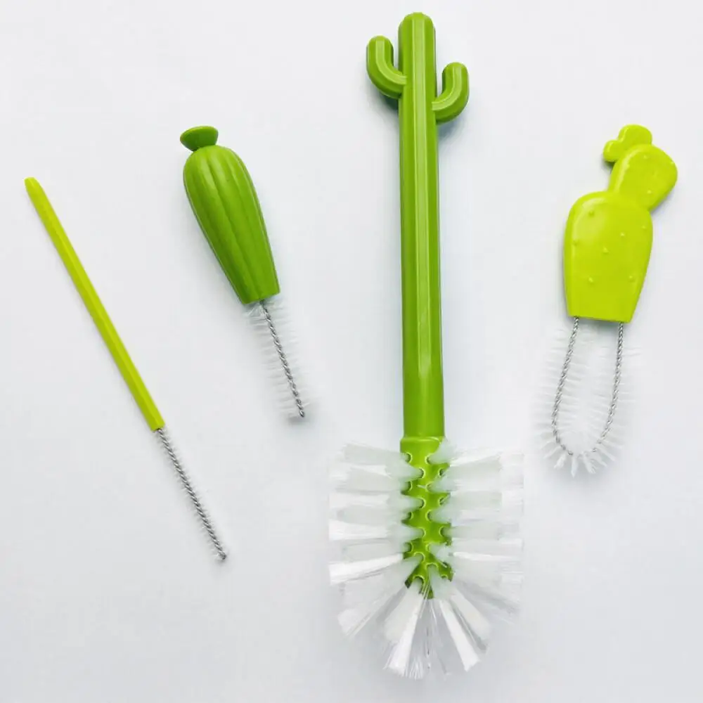 Cactus Brush Set Multifunctional Cactus Cup Brush Baby Nipple Brush Bottle Cleaning Brush Suction Tube Brush Household Cleaning