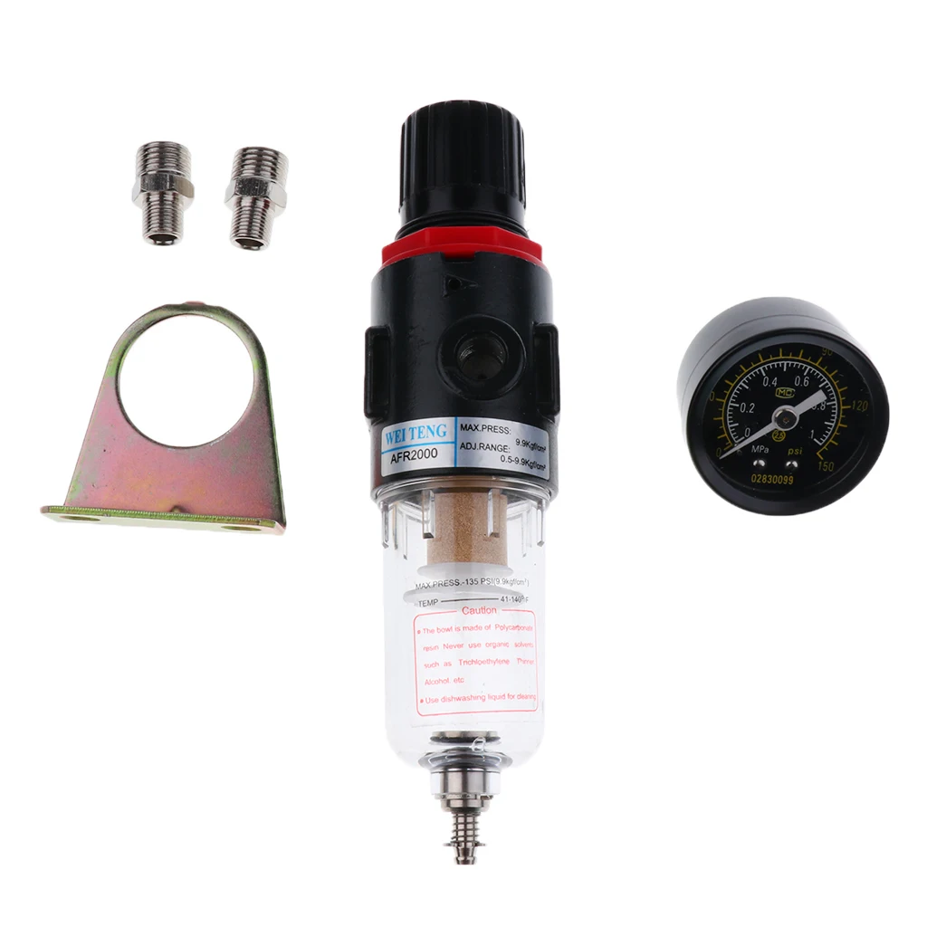 Air Compressor Filter Regulator AFR-2000 Automatic Water Discharge High Flow Air Filter for Workshop Use