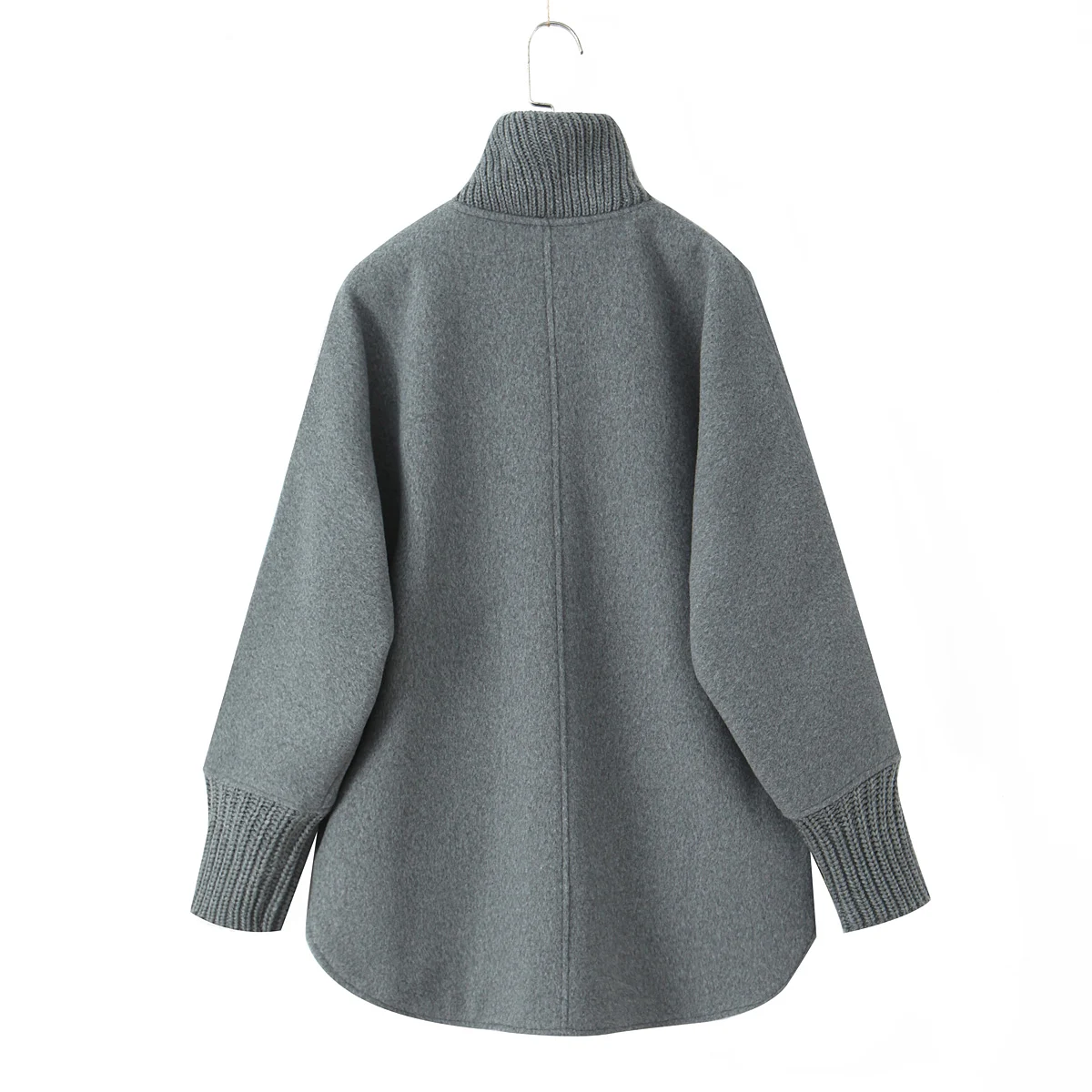 3 ألوان جديد الخريف الشتاء رمادي أشعث فو الفراء الجبهة جيب معطف الصوف المرأة الوقوف طوق أزرار مفتوحة ميدي خندق ملابس خارجية #4