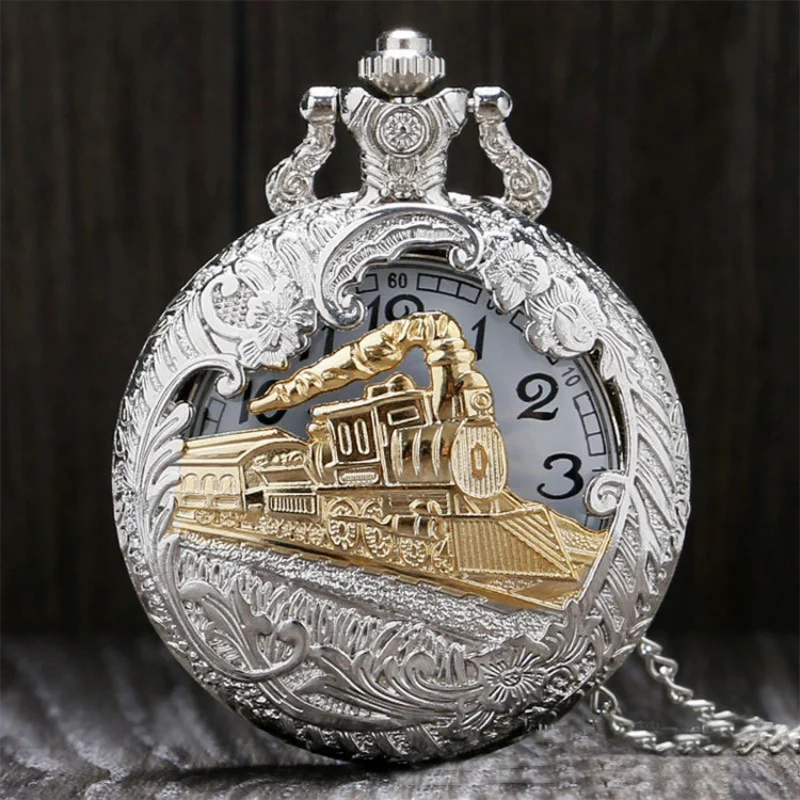 Factory direct sales Exquisite Carved Hollow Train Large Pocket Watch Classic Edition Nostalgic Quartz Pocket Watch