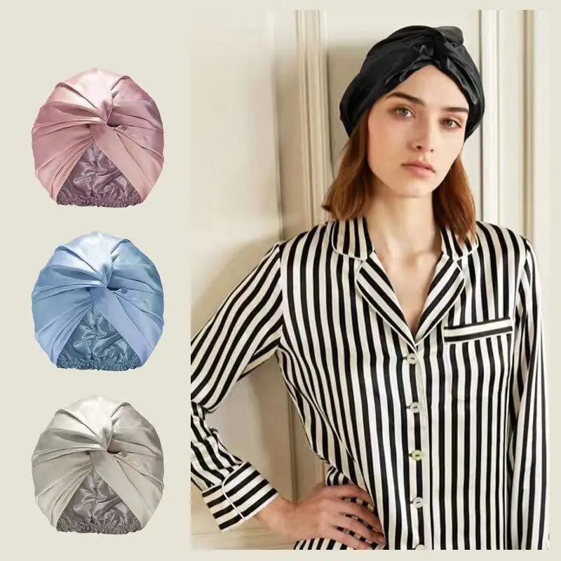 

100 Pure Silk Bonnet For Sleeping Women Silk Turban Night Cap 19 Momme Double Layer Mulberry Silk Hair Wrap Curly Hair Headcover