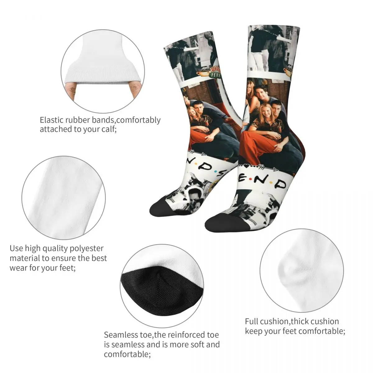 Crazy Design Friends Best Moments Tv Show Quotes Basketball Socks Polyester Crew Socks for Women Men