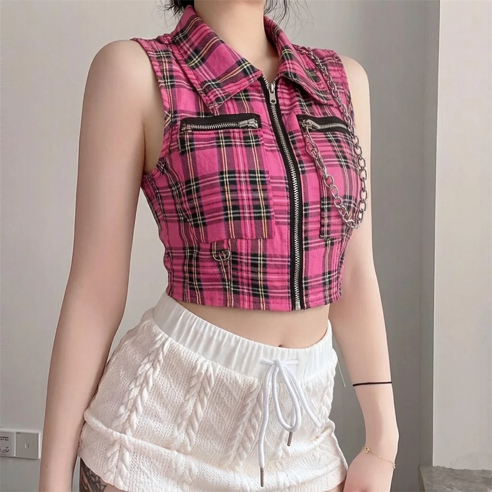 Vintage Sweet Cruel Plaid Veste Femme Slim Sleeveless Simple Office Lady All-match Vests Trendy Minority Hot Sell Fashion Coats