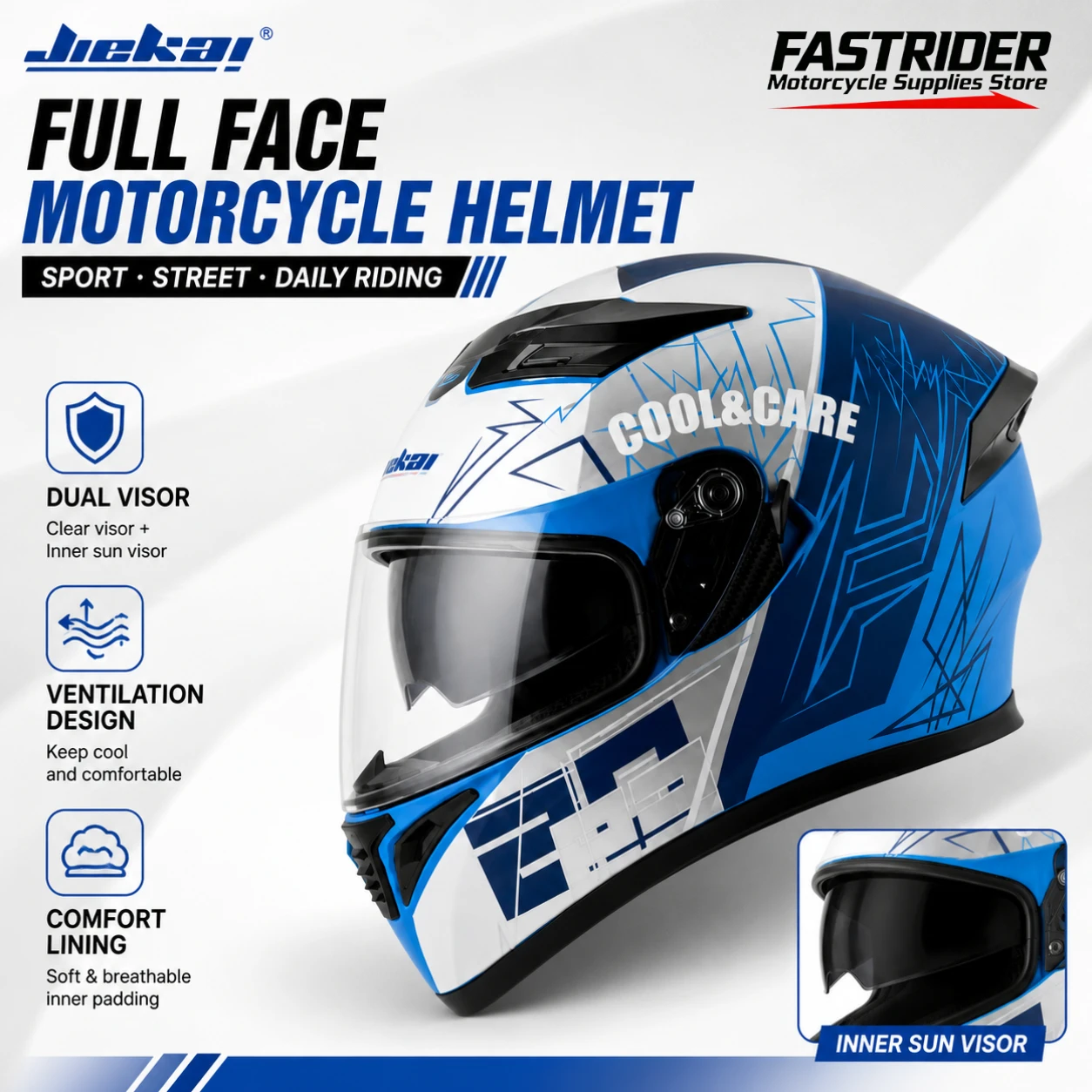 Jiekai Full Face Motorcycle Helmet Dual Visor Street Riding Motorbike Helmet Stylish Graphic Helmet for Men Women