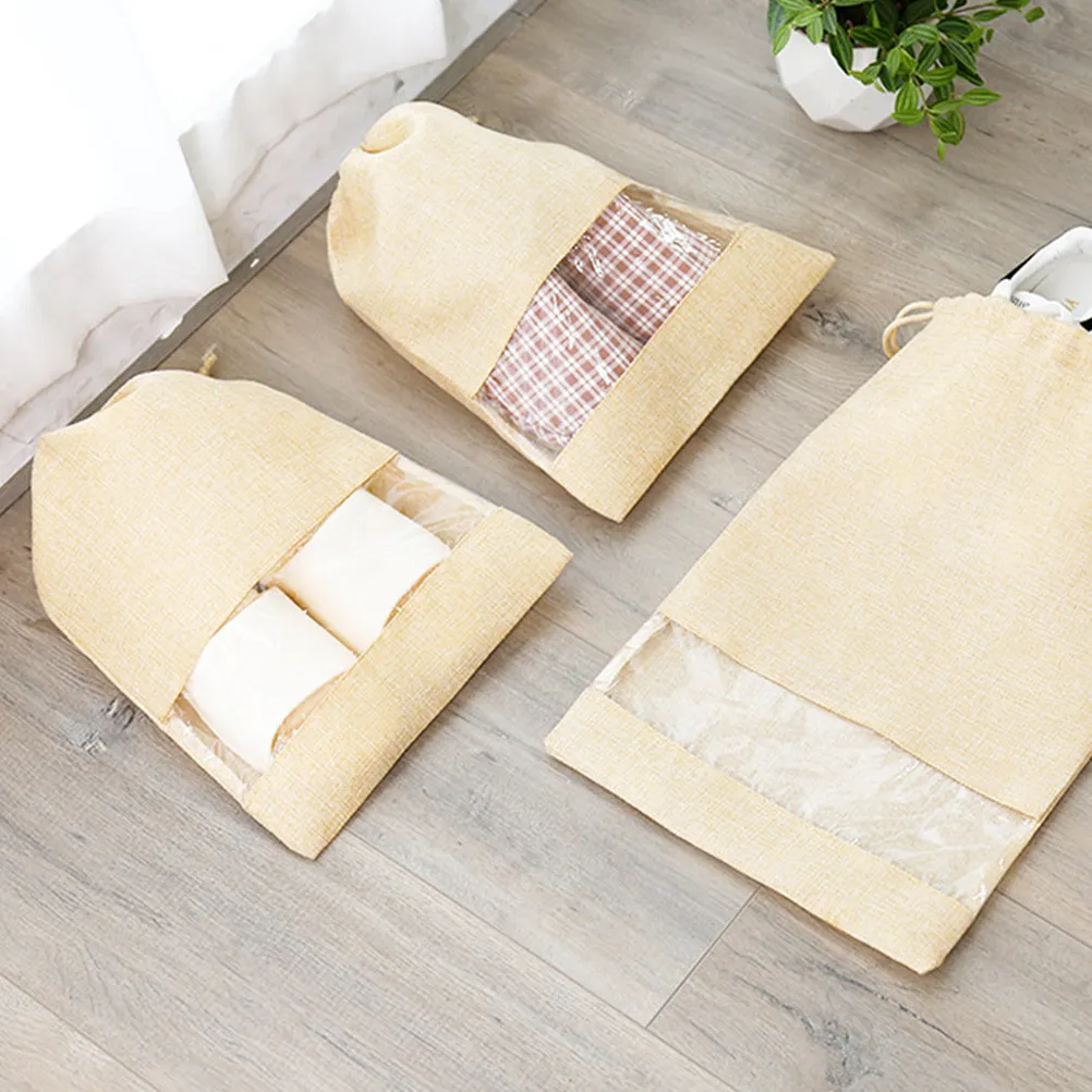 

4pcs Shoe Bag For Travel Drawstring Closure Dustproof Transparent Window Cotton Linen Material Large Size Shoes Storage Bag