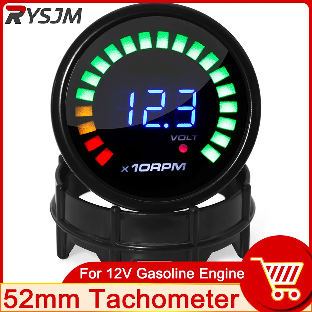 

Car Tachometer 52mm RPM Meter Auto Tacho Gauge 0~9999 RPM for 4/6/8 Cylinder 12V Gasoline Engine Car Motor Tacometro