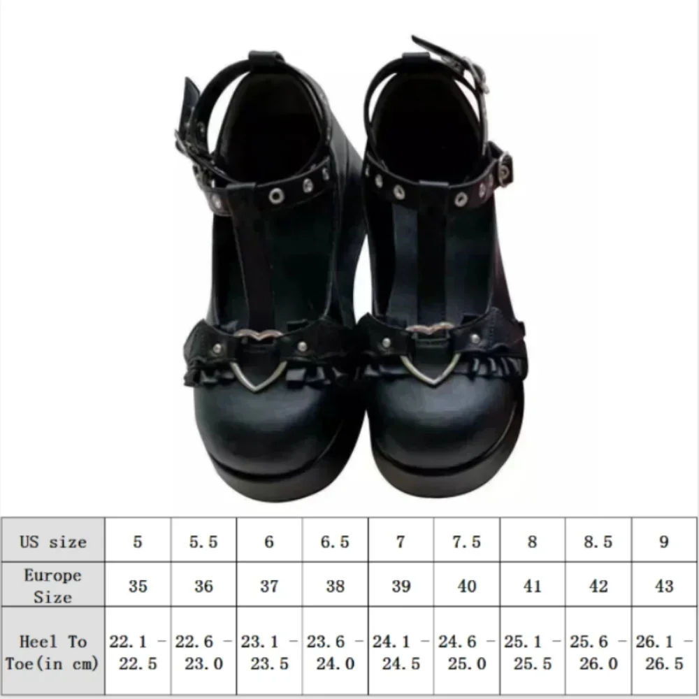 New Sweet Heart Buckle Wedges Mary Janes Women Pink T-Strap Chunky Platform Lolita Shoes Woman Punk Gothic Cosplay Shoes 43