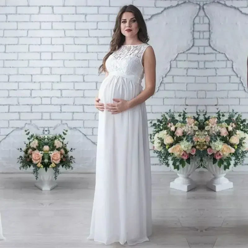 Sukienka ciążowa koronkowa bez rękawów ciążowa sukienka Maxi na Baby Shower ciazowa sesja zdjęciowa odzież na co dzień ślubne długie sukienki