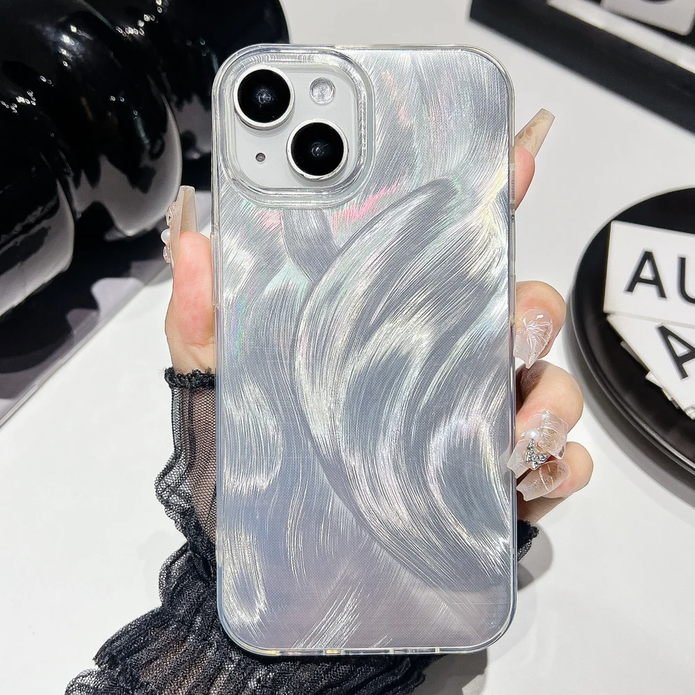 Mode Coole Silber Telefon Fall Für iPhone 17 Pro Max Air 16 15 14 13 12 11 17 Pro Fundas Candy Farbe Zurück Abdeckung Feder muster