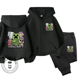 Minecraft Children Spring Spring Net Red Printed Zipper Hoodie + Pants 3-14 Years Old Boys and Girls Set Children's Clothing