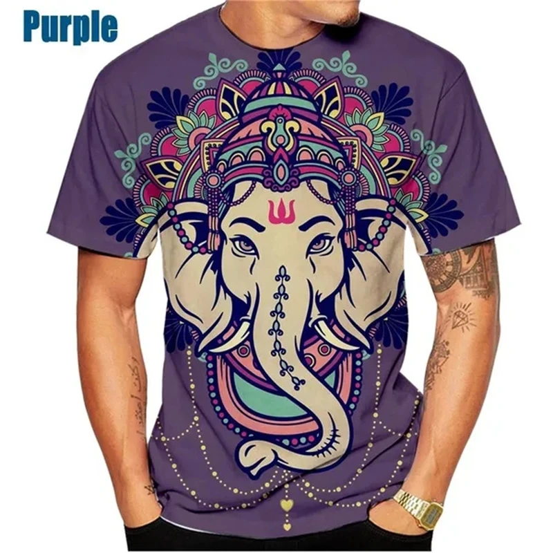 God Of Wisdom Ganesha T Shirts 3D Printing Hindu Ganesha Tshirt Men And Womens Apparel Short Sleeve Breathable Streetwear Tops