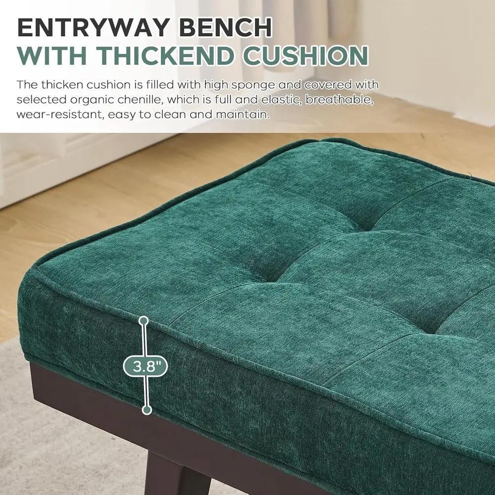 Grün gepolsterte Eingangsbank mit gepolstertem Sitz und Gummiholzbeinen für Schlafzimmer, Wohnzimmer, Schmutzfänger und Flur