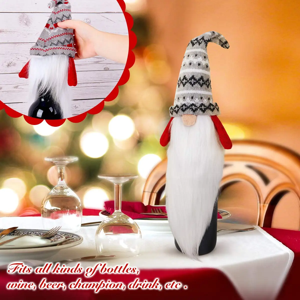 Christmas Gnome Wine Bottle Covers Handmade Tomte Swedish Gnomes Wine Bottle Toppers Decorative Santa Scandinavian Plush Gifts