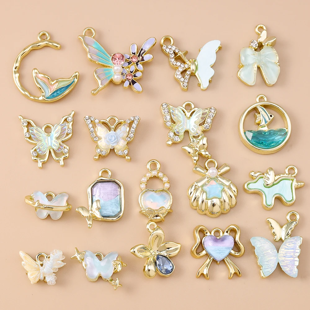 Leslie 5pcs Y2K Charms Exquisite Heart Bowknot Butterfly Pendant For DIY Handmade Necklace Bracelet Jewelry Making Accessories