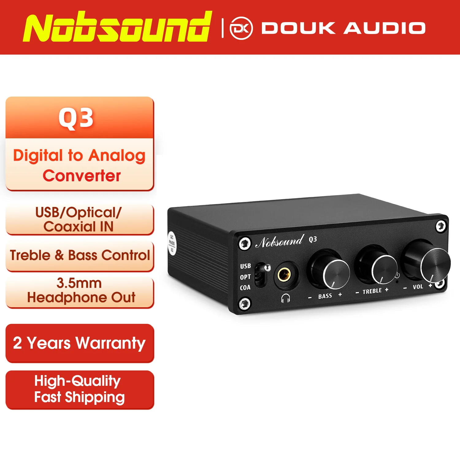

Nobsound Q3 HiFi USB ЦАП Мини-цифро-аналоговый преобразователь Коаксиальный/внешний усилитель для наушников с контролем высоких частот и басов 192K