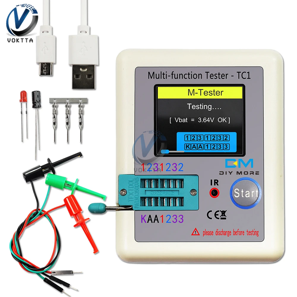 

LCR TC1 1.8 Inch TFT LCD Display Multimeter Transistor Tester Diode Triode Capacitor Resistor Test Meter MOS NPN PNP Transistor