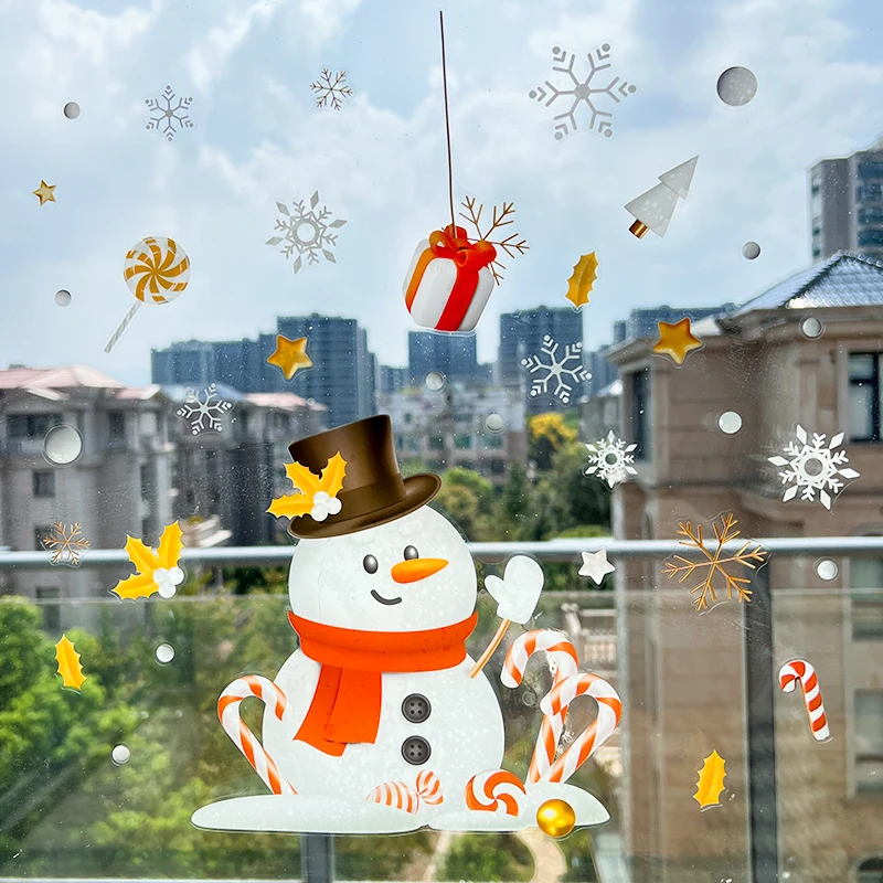 Christmas Window Stickers PVC Xmas Wall Sticker Shop Glass Decals Kids Room Wall Decals Xmas New Year Navidad Home Party Decors