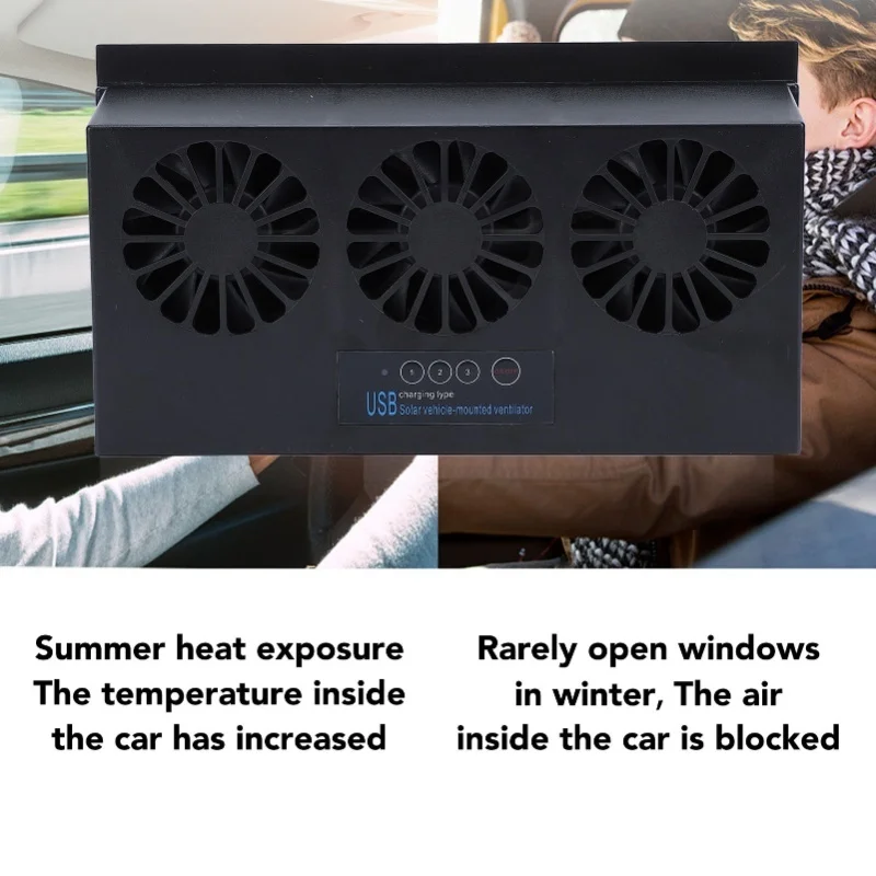 Car Ventilator 3 Heads 4500rpm Deodorizing Cooling Fan Solar Powered Multifunctional Plug And Play For Home Automotive