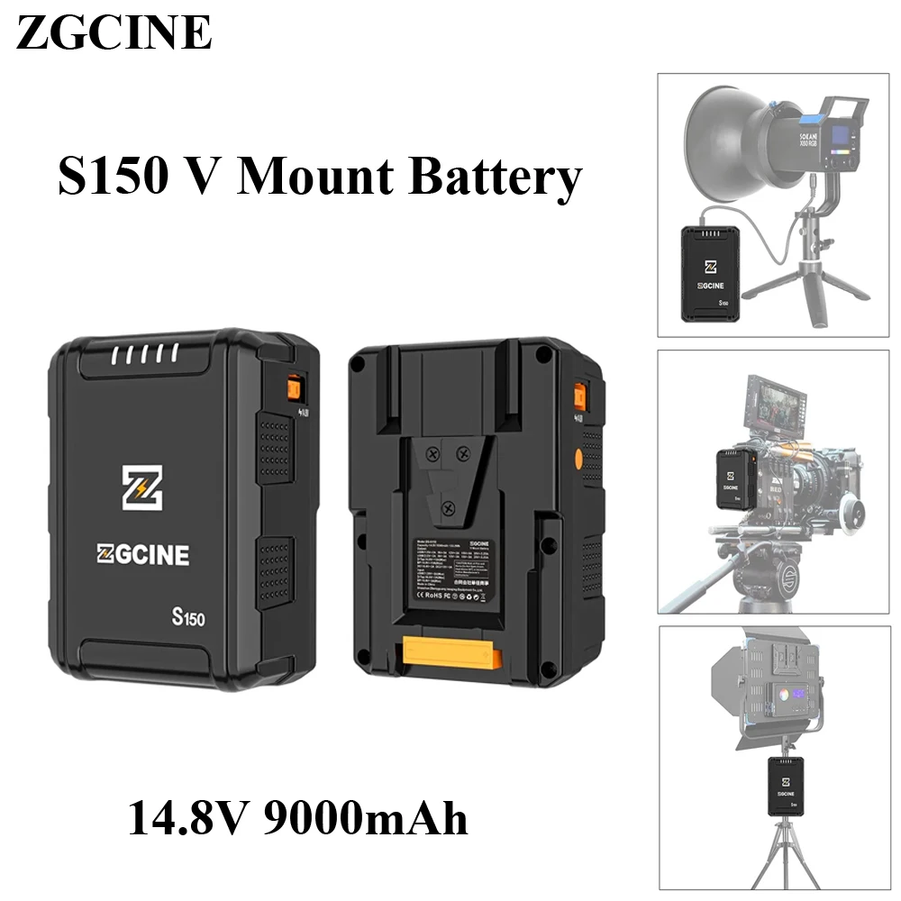 ZGCINE ZG-S150 S150 V Mount Battery DC 14.8V 9000mAh V-Lock Rechargeable D-Tap PD Fast Charging for DSLR Cameras Video Light