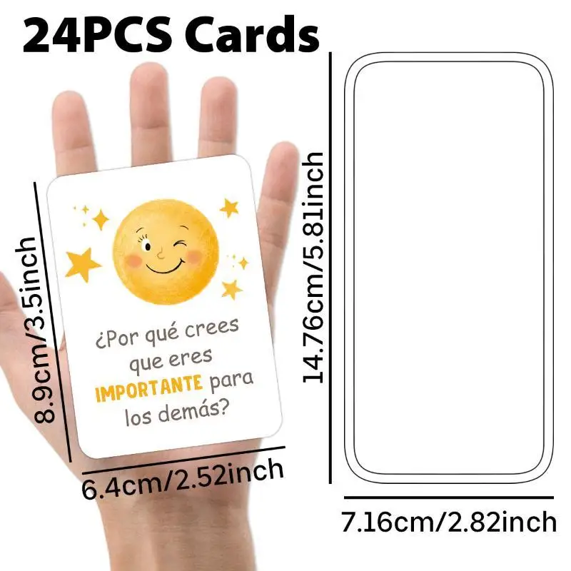24Pcs/Set Interactive Questioning Cards Self-Reflection Emotional Intelligence Building Cards Spanish Language Learning Card