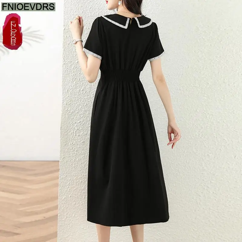 Sommer lässig lockeres Kleid Frauen neue heiße 2024 Französisch europäischen Stil Design Kurzarm schwarz T-Shirt Kleid Vestidos