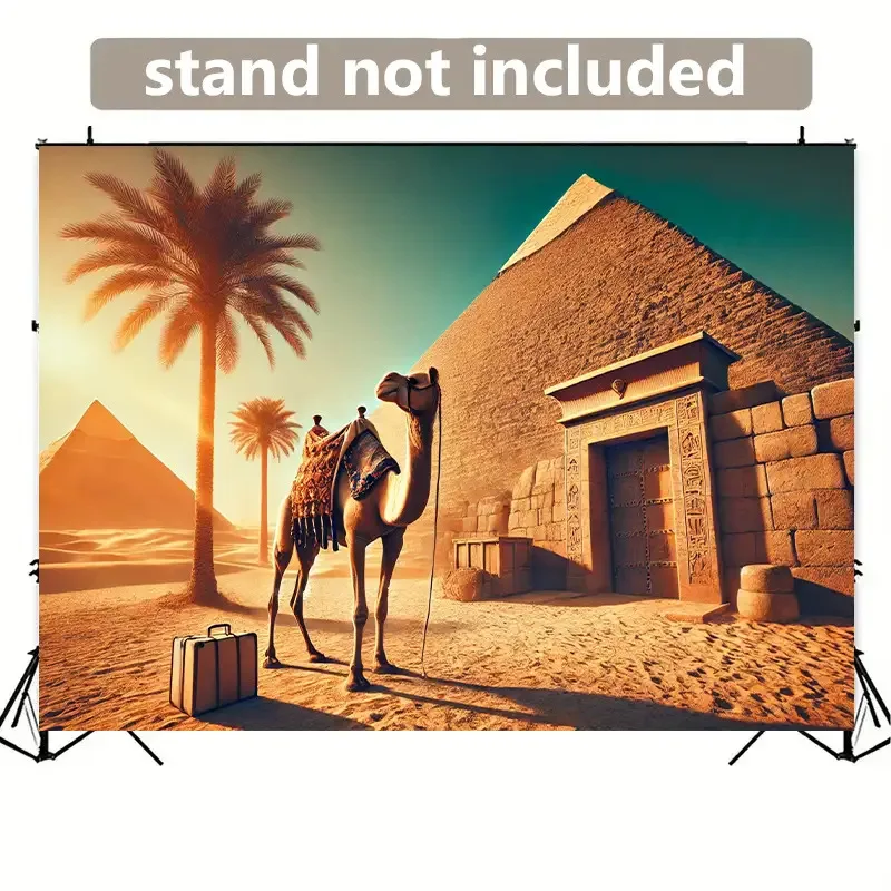 لافتة خلفية الهرم المصري والجمل - ديكور حائط مصر القديمة مع هرم عظيم من جيزا، مشهد صحراوي - بدون كهرباء