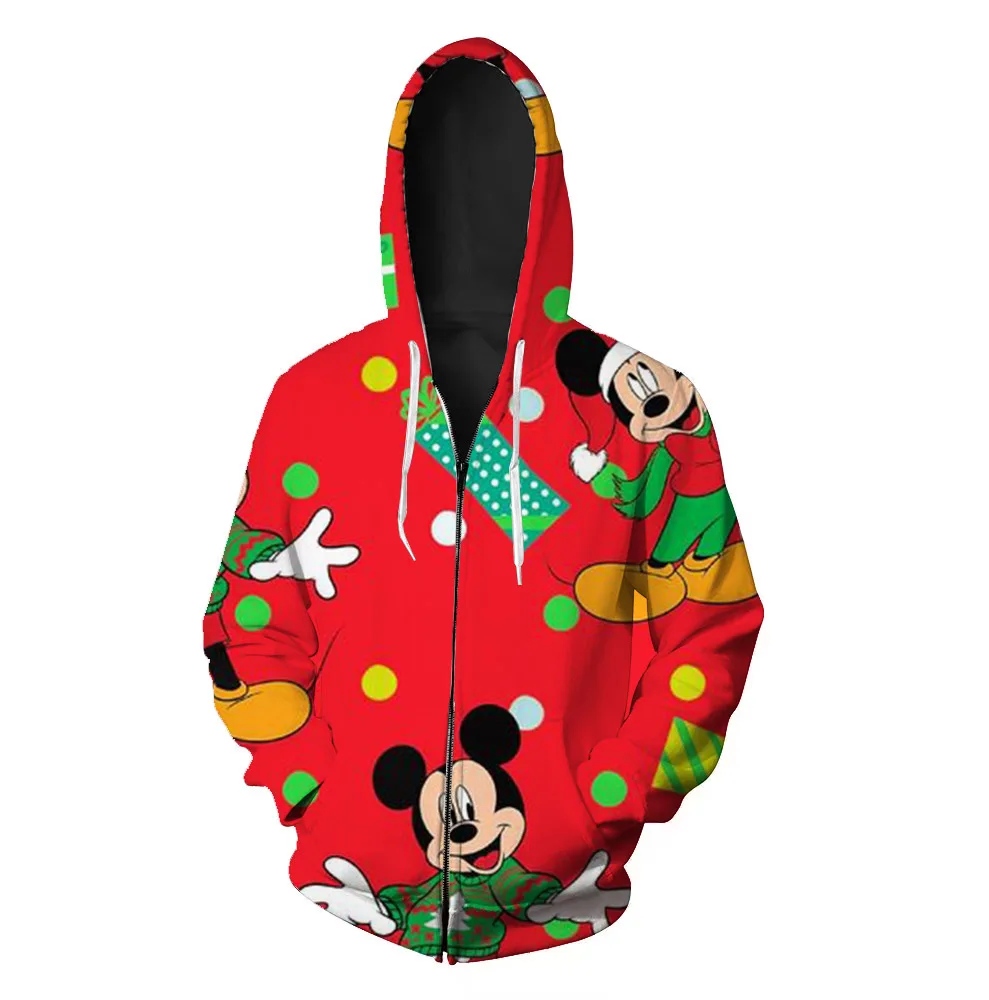 

New Men's Zip Hoodie Christmas Collection Fall Long Sleeve Disney Brand Mickey and Minnie Anime 3D Printed Casual Sweatshirt y2k