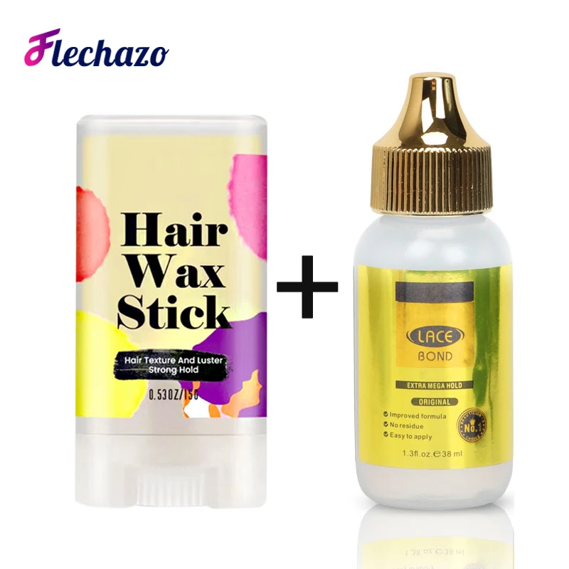 Flechazo-pegamento para pelucas de encaje, pomada de pelo con palo de cera para el cabello, Kit de instalación de 2 piezas, tupé, cierre