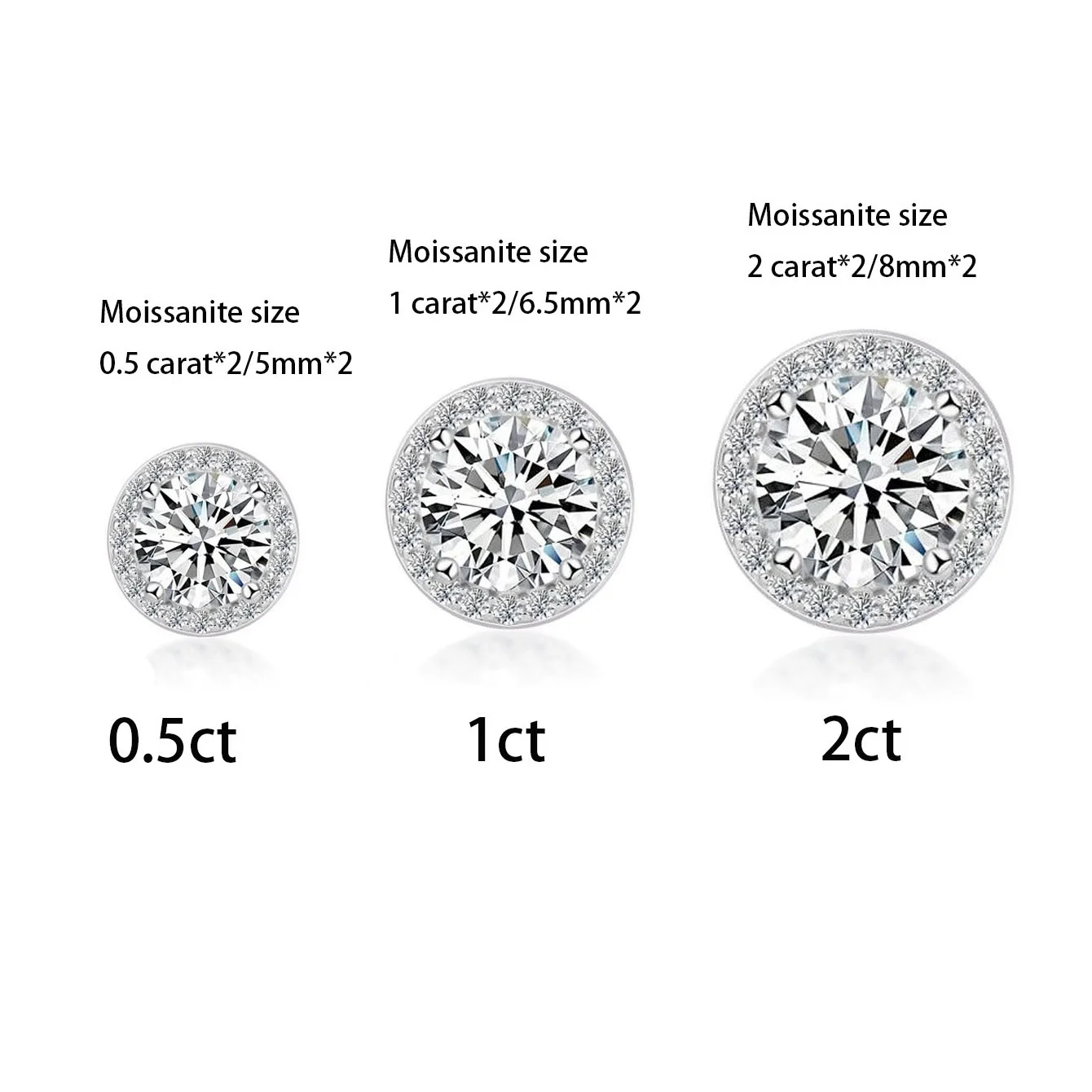 925 Sterling Silver 0.5/1/2 Carat Moissanite Round Earrings Engagement Wedding Daily Work Party Travel Luxurious Gift For Women