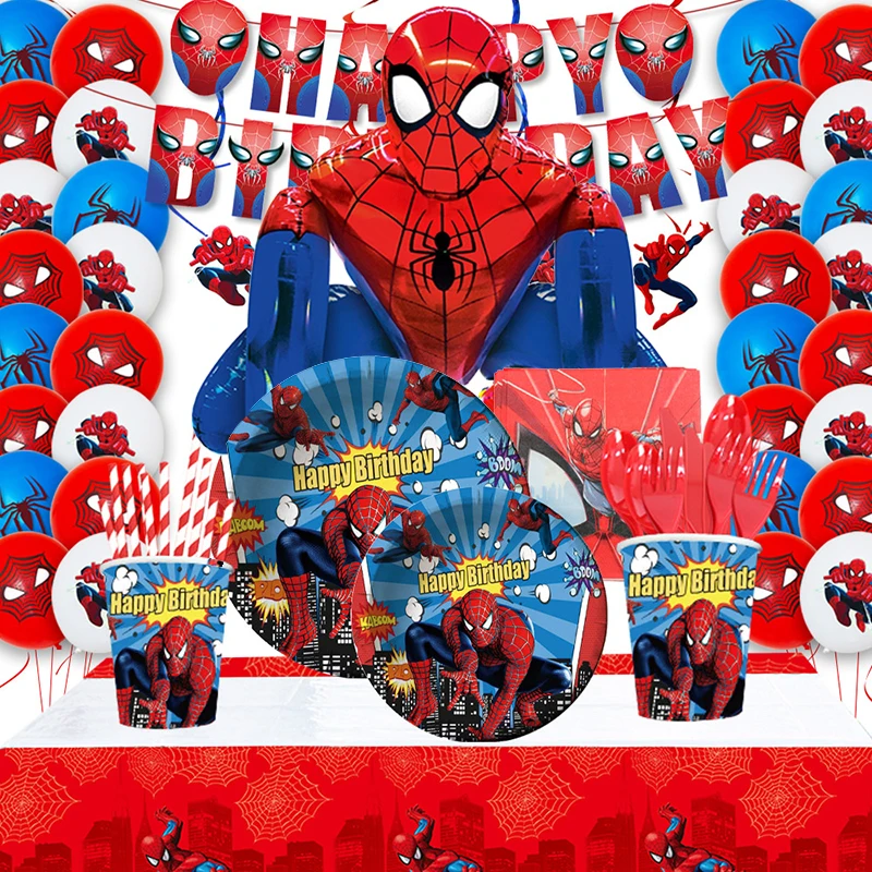 Decorazioni di compleanno Cartoon Spider Man Super Hero stoviglie usa e getta piatti di carta tazza Kid Favor Balloon set Baby Shower Party