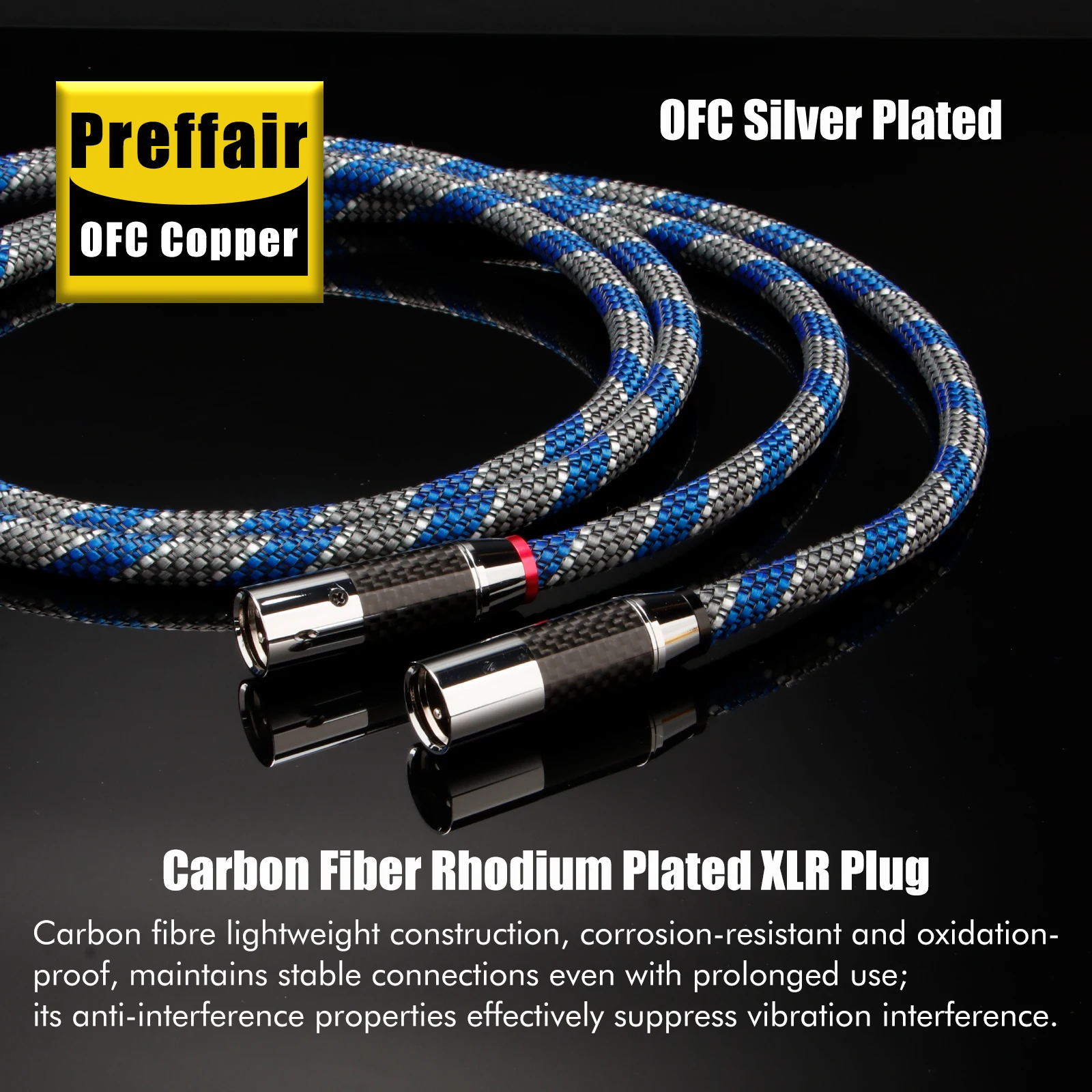 Preffair 3 Pin XLR Cables OCC Silver Plated HiFi Balanced Audio Cable 1Pair for High-End Audio Equipment