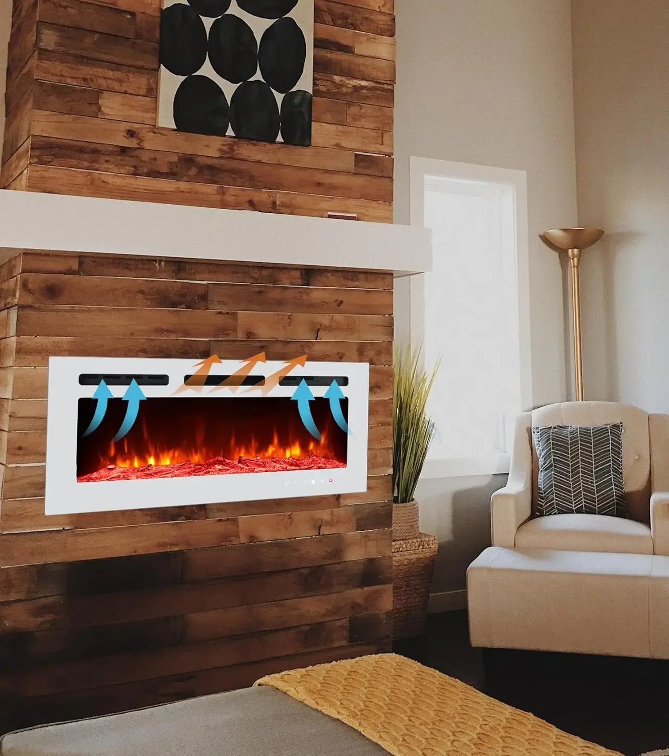 Fireplace 4inch Thickness, Wall-Mounted&Recessed Fireplace, Adjustable Flame and Heat with Remote Control and Touch Screen