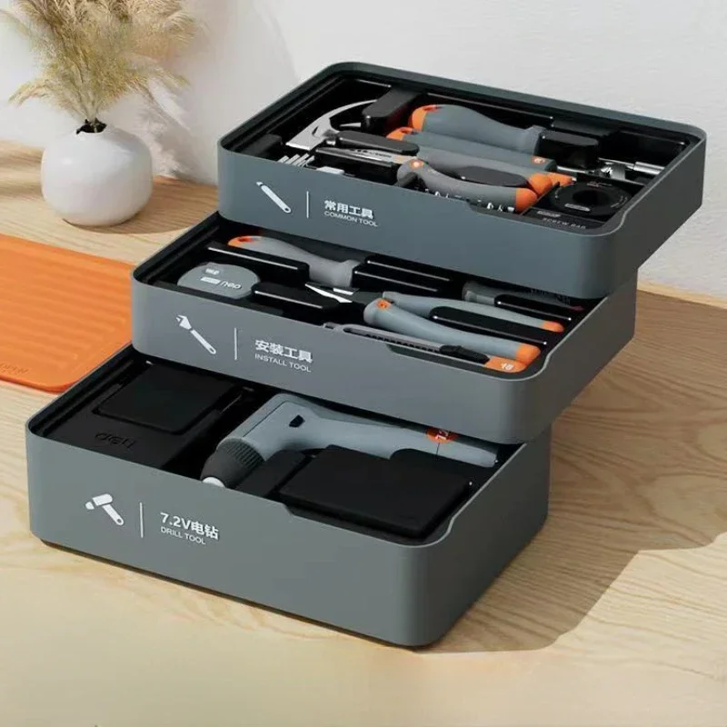 Xiaomi Deli 7/13/34 Pcs Laminated Tool Set Multifunctional Home Maintenance Hand Tools with Material Parts Storage Boxes Wrench