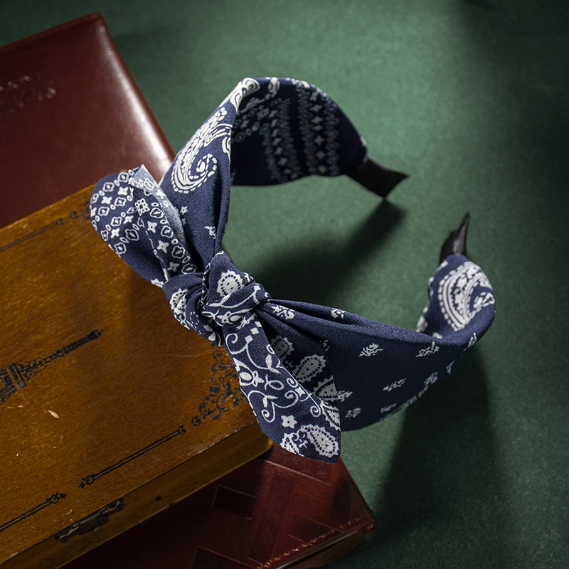 موضة القطن الكاجو الزهور الطباعة لينة واسعة Hairhoop إكسسوارات الشعر للنساء عادية القوس الصليب العرقية عقال بالجملة