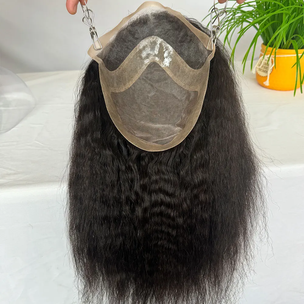 Lange Kinky Steil Menselijk Haar Pruiken Mono Kant Met Pu Basis 12Inch Haarstuk 10X8 Toupet Voor Mannen Pruiken Natuurlijke Kleur