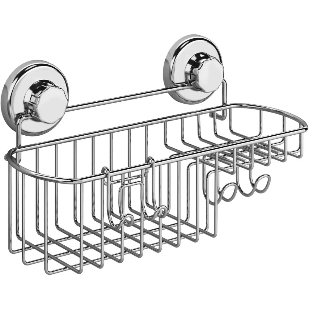 

Присоска для душа Hasko, полка для душа с органайзером для мыльницы и крючками, полка для ванной комнаты на присоске для хранения, настенное крепление