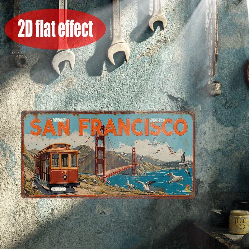 [], 2D Flat Printing, 1pc, Vintage Metal Sing, only for decoration, Car License Plate Cover (29.97cm * 14.99cm), San Francisco C