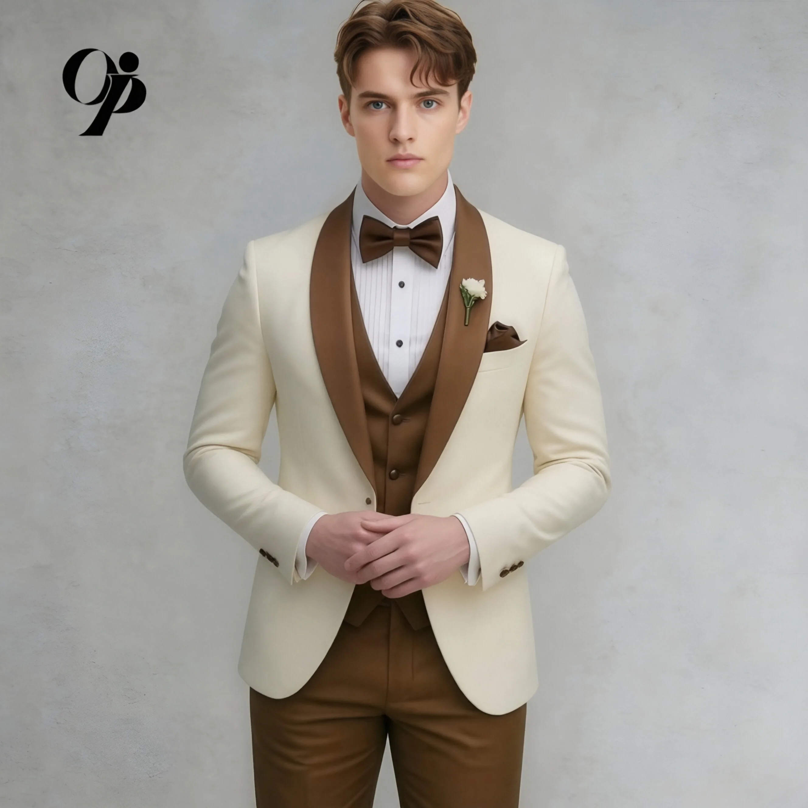 

Мужской костюм-тройка Slim Fit: пиджак с шалевым воротником, коричневый жилет и брюки. Роскошный комплект для свадьбы, вечеринки, деловых встреч и официальных мероприятий.
